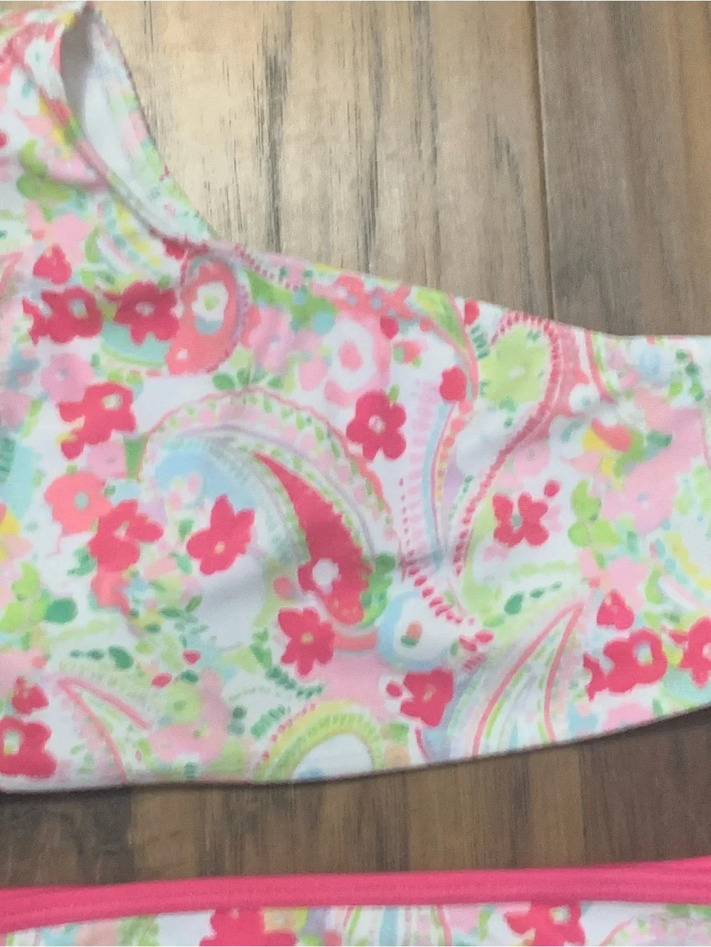 Floral One-Shoulder Bikini Set in Pink and Lime Green